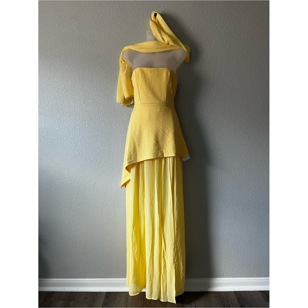 Miss Rosier Yellow Strapless Layered Maxi Dress with Neckerchief NWT S